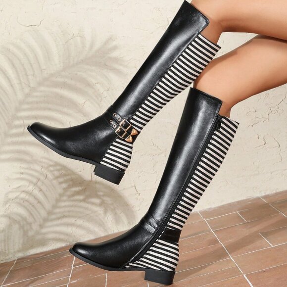 Shoes - Black And White Business Casual Women's Knee-High Boots